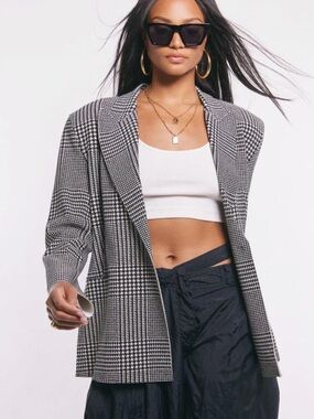 NORMA KAMALI WOMENS Black and White Houndstooth Blazer. Size Small NWOT
